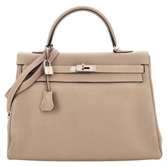 Hermes Kelly Handbag Gris Tourterelle Togo with Palladium Hardware 35