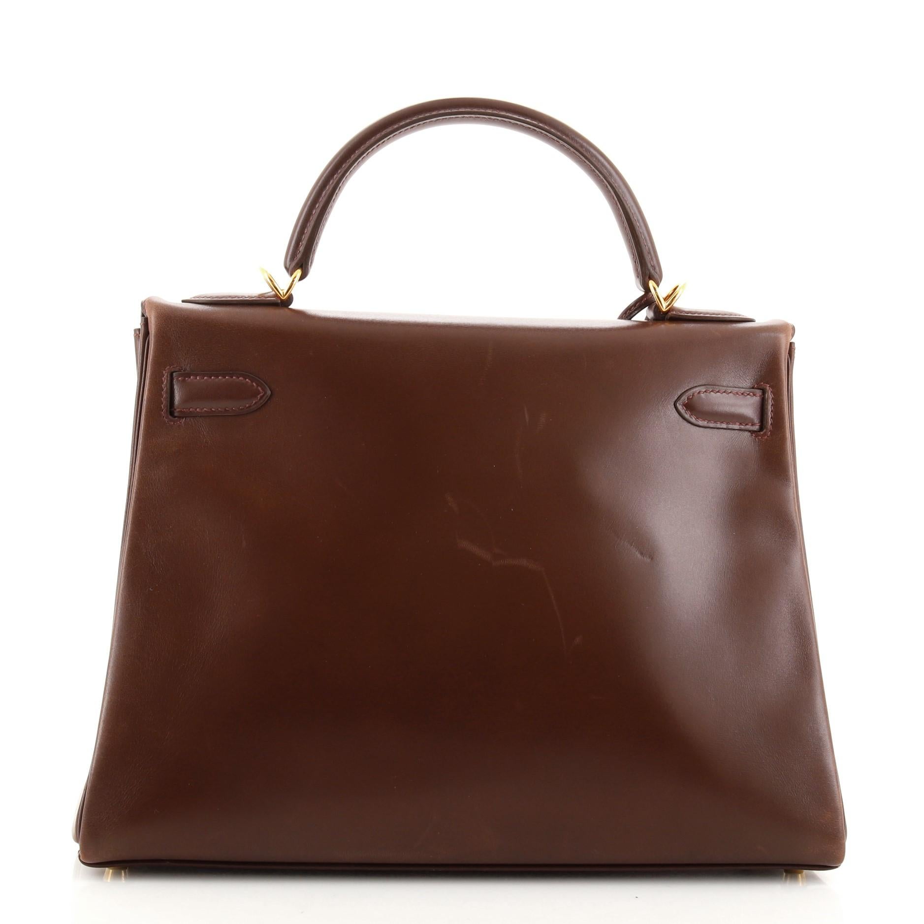 Hermes Kelly Handbag Havane Box Calf with Gold Hardware 32 In Good Condition In NY, NY