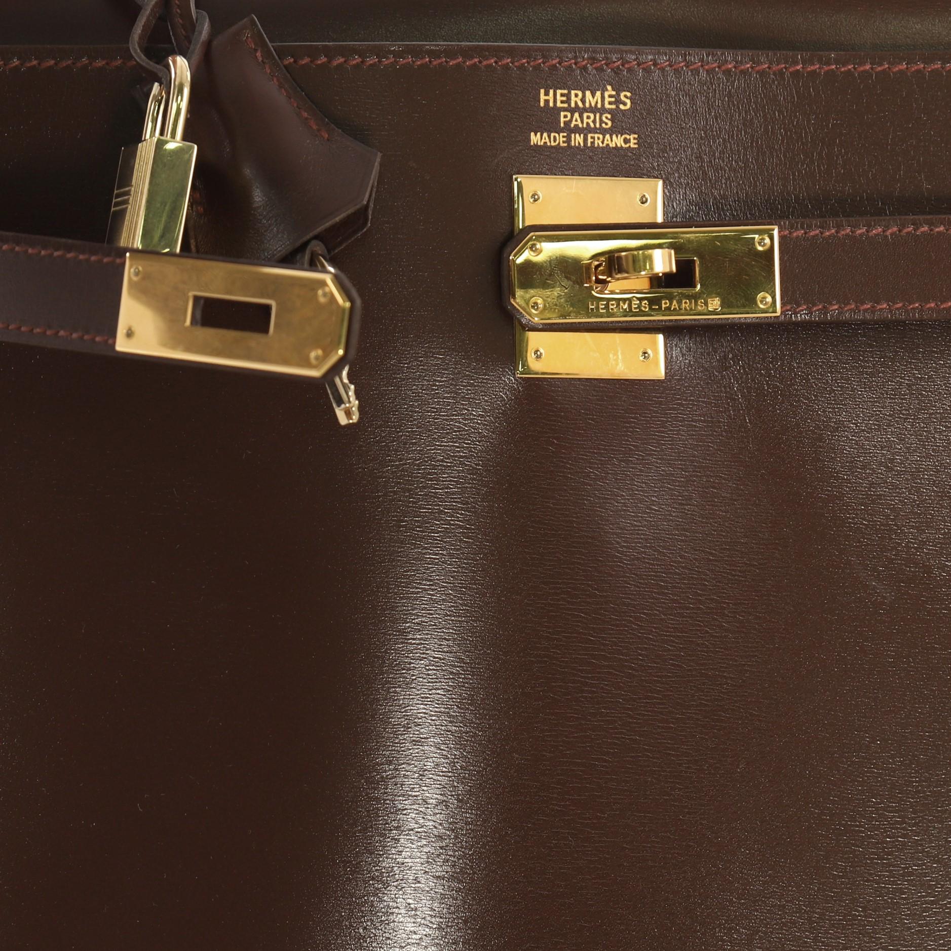Hermes Kelly Handbag Havane Box Calf with Gold Hardware 40 1