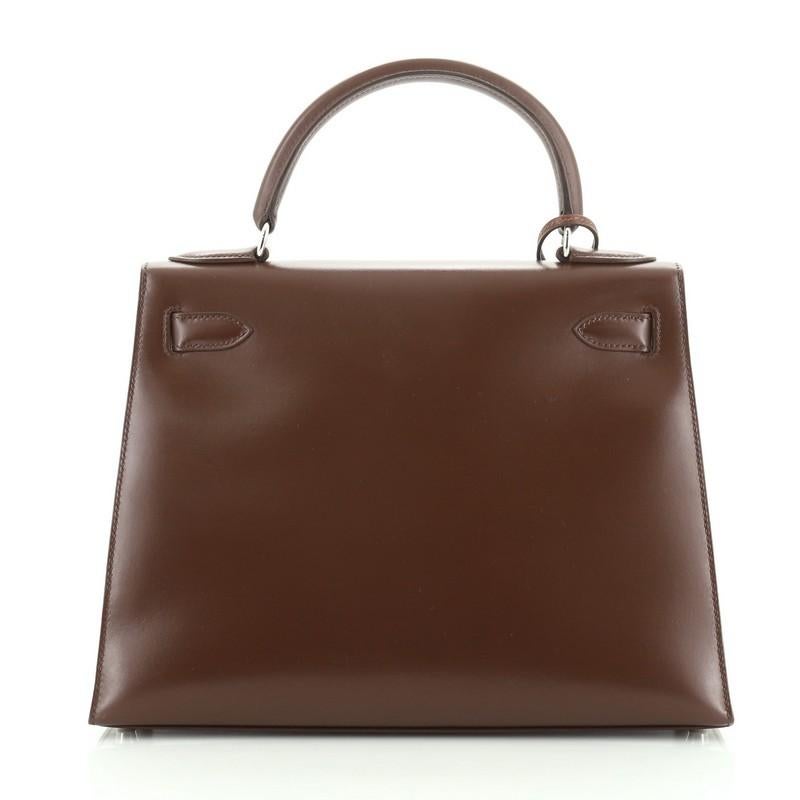 Brown Hermes Kelly Handbag Havane Box Calf with Palladium Hardware 28