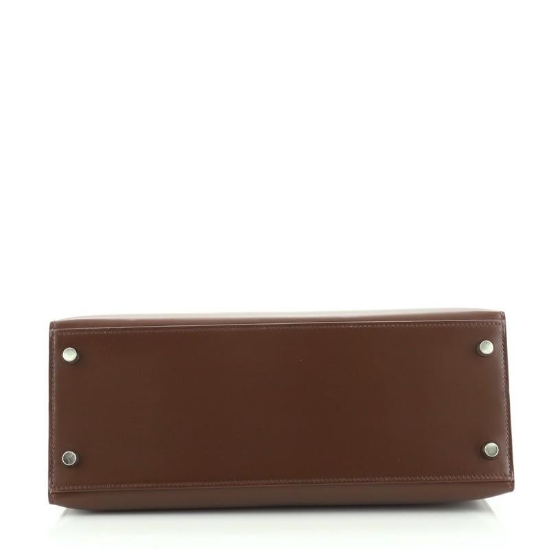 Hermes Kelly Handbag Havane Box Calf with Palladium Hardware 28 In Good Condition In NY, NY