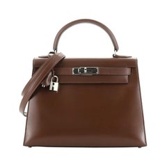 Hermes Kelly Handbag Havane Box Calf with Palladium Hardware 28