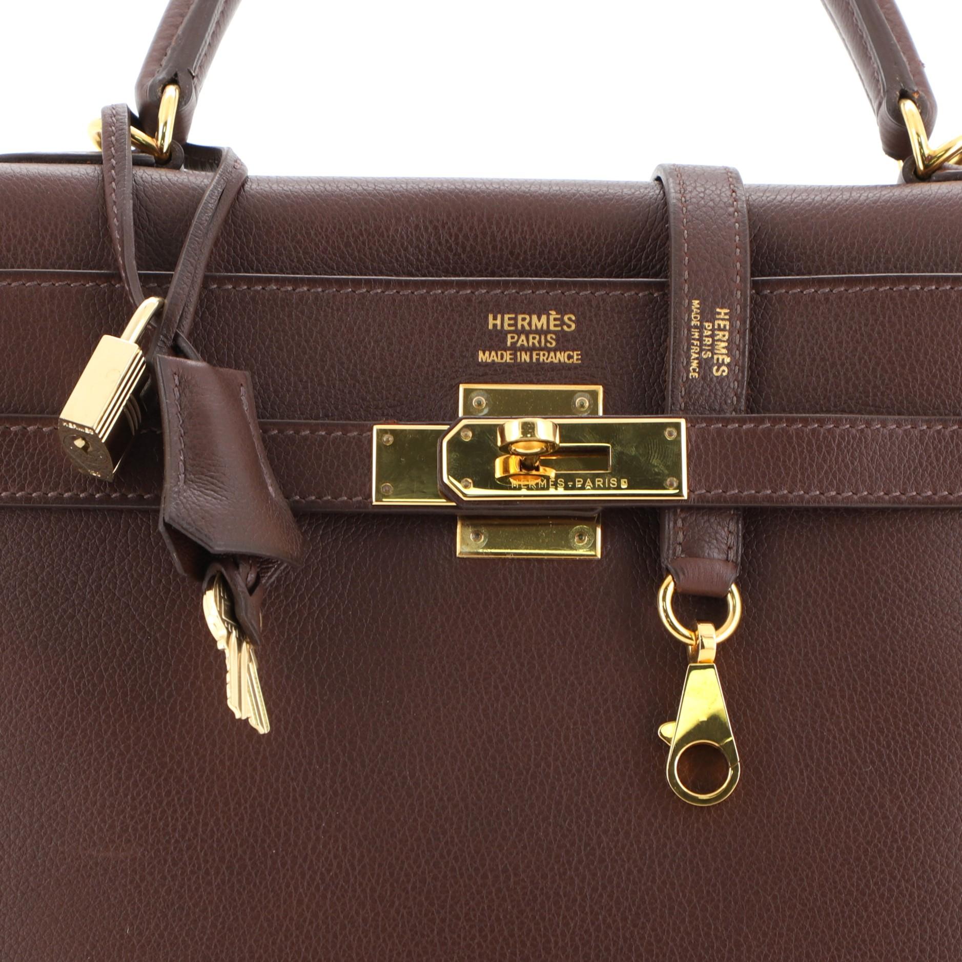 Hermes Kelly Handbag Havane Evergrain With Gold Hardware 35  1