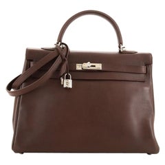 Hermes Kelly Handbag Havane Evergrain with Palladium Hardware 35