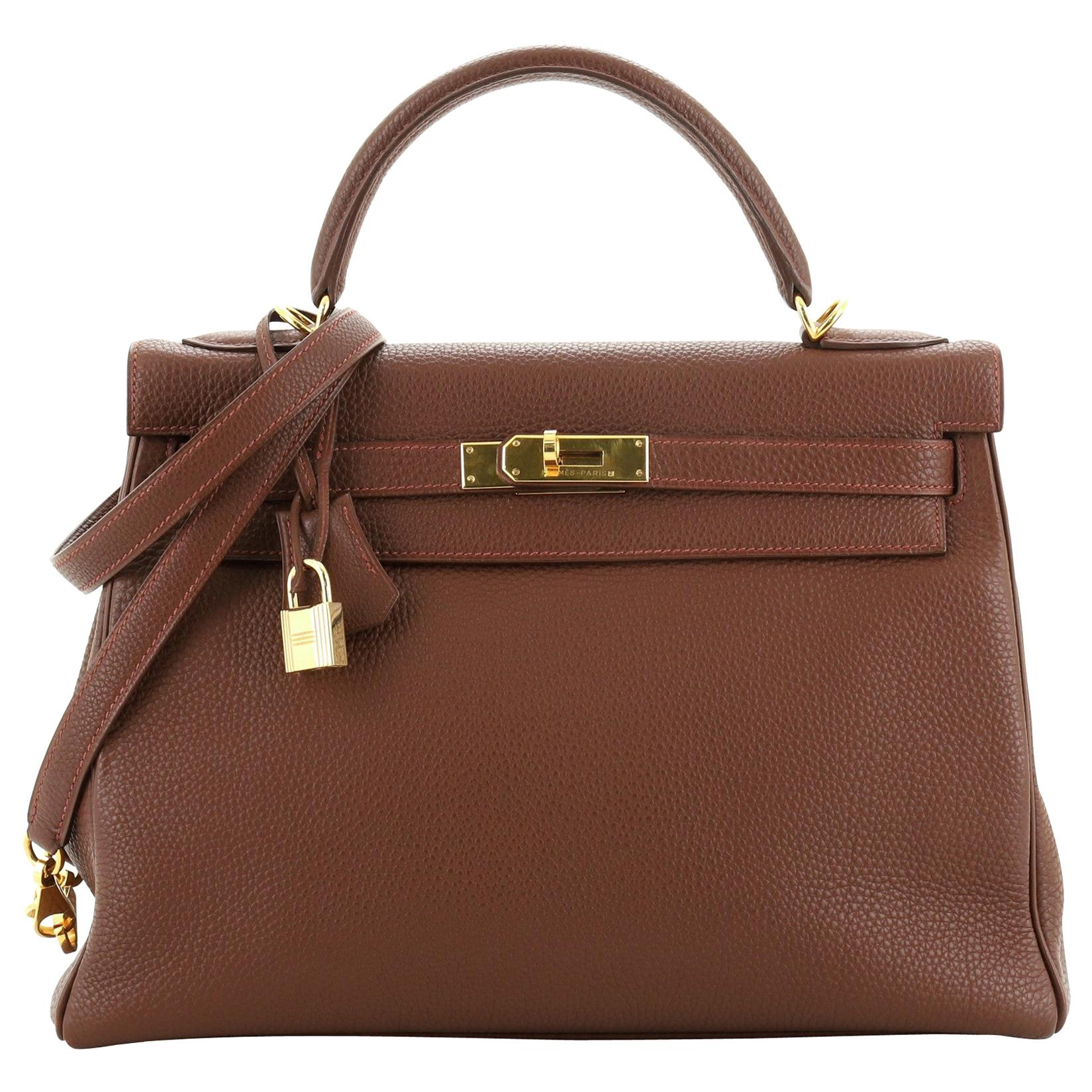 Hermes Kelly Handbag Havane Togo with Gold Hardware 32