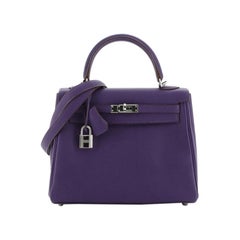 Hermes Kelly Handbag Iris Togo with Palladium Hardware 25