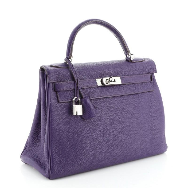 Purple Hermes Kelly Handbag Iris Togo with Palladium Hardware 32