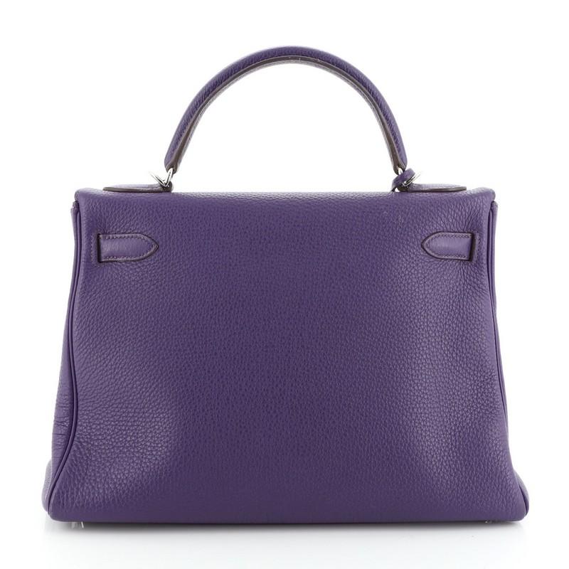 Hermes Kelly Handbag Iris Togo with Palladium Hardware 32 In Good Condition In NY, NY