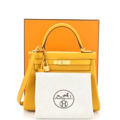 Hermes Kelly Handbag Jaune Ambre Evercolor with Palladium Hardware 28