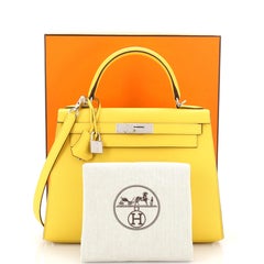 Hermes Kelly Handbag Jaune De Naples Epsom with Palladium Hardware 28