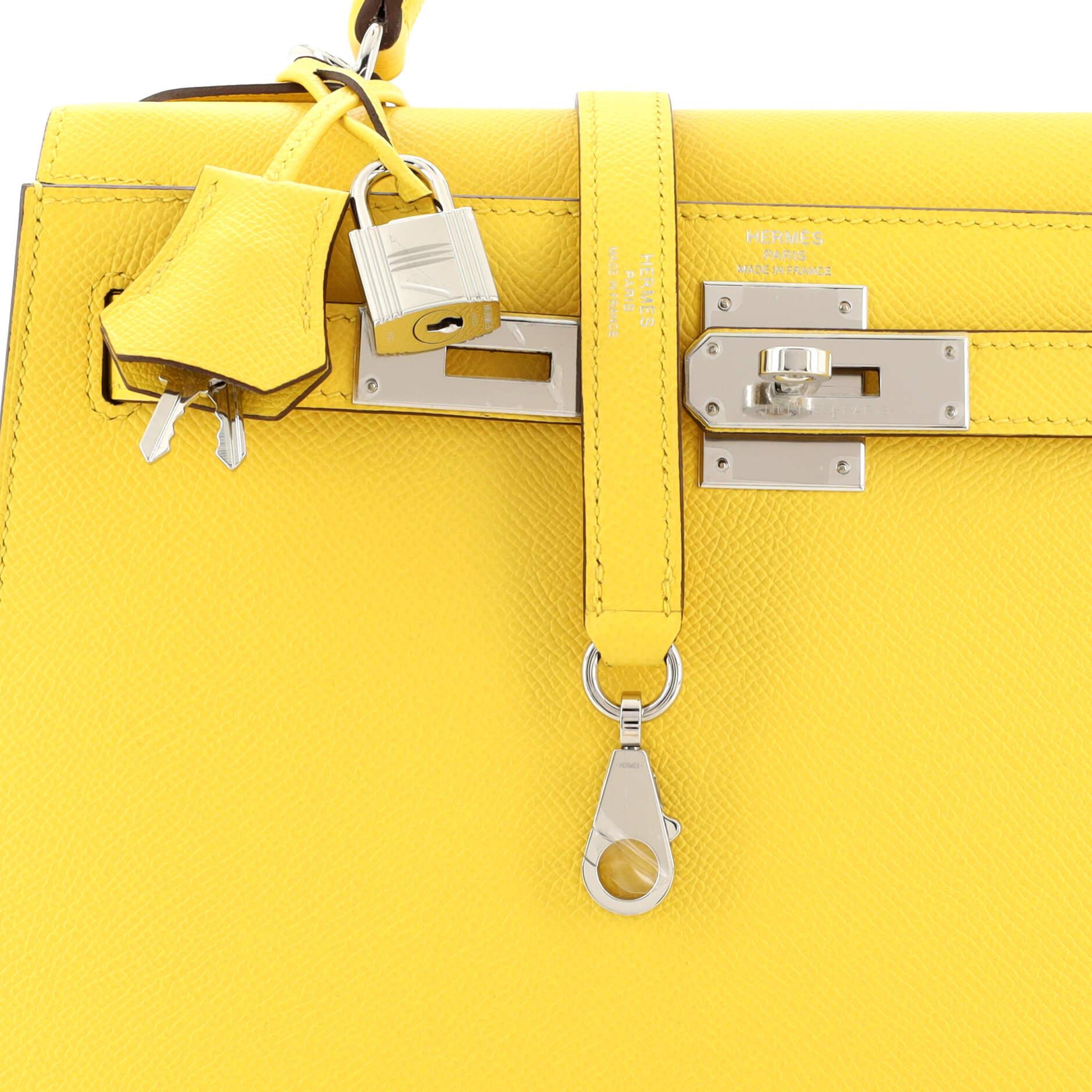 Hermes Kelly Handbag Jaune De Naples Epsom with Palladium Hardware 28 For Sale 2
