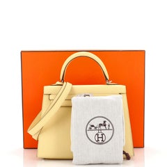 Hermes Kelly Handbag Jaune Poussin Epsom with Palladium Hardware 25
