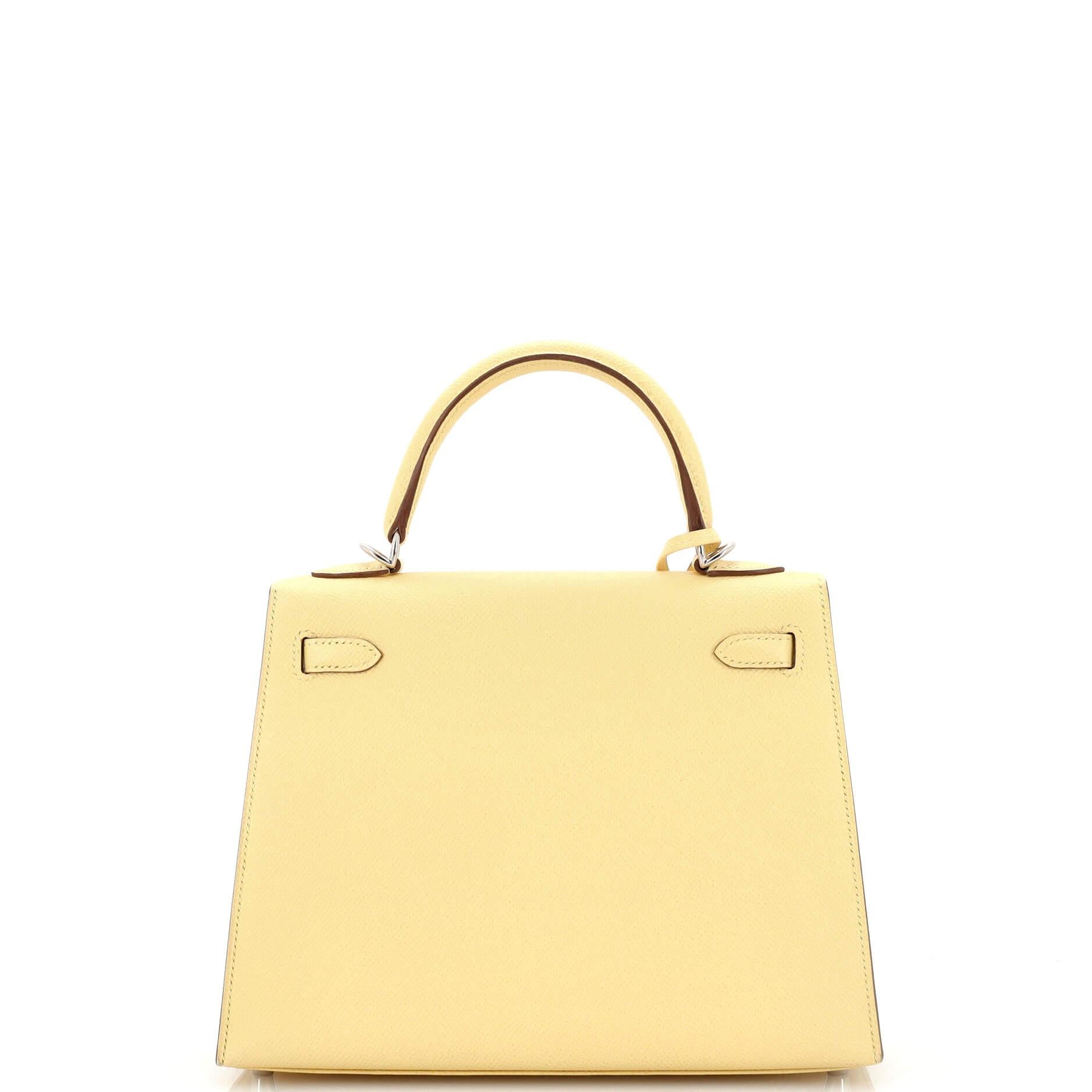 Women's or Men's Hermes Kelly Handbag Jaune Poussin Epsom with Palladium Hardware 25