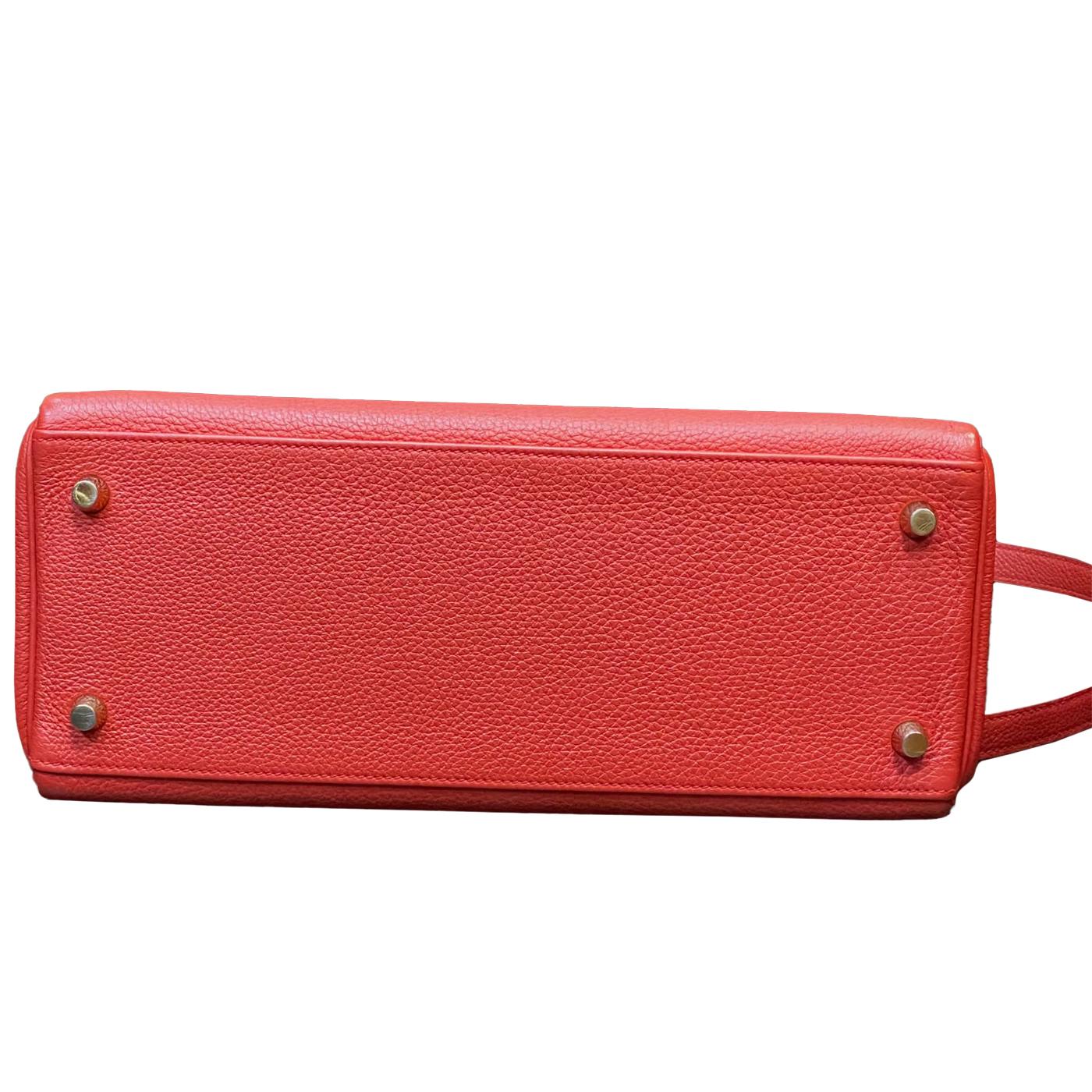 Hermes Kelly Handbag Leather Rouge Grenat Evercolor with Gold Hardware 28 For Sale 6