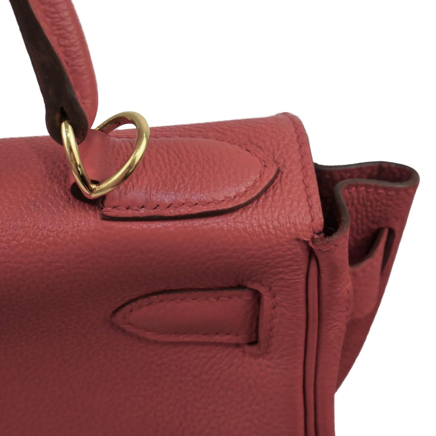 Hermes Kelly Handbag Leather Rouge Grenat Evercolor with Gold Hardware 28 For Sale 7