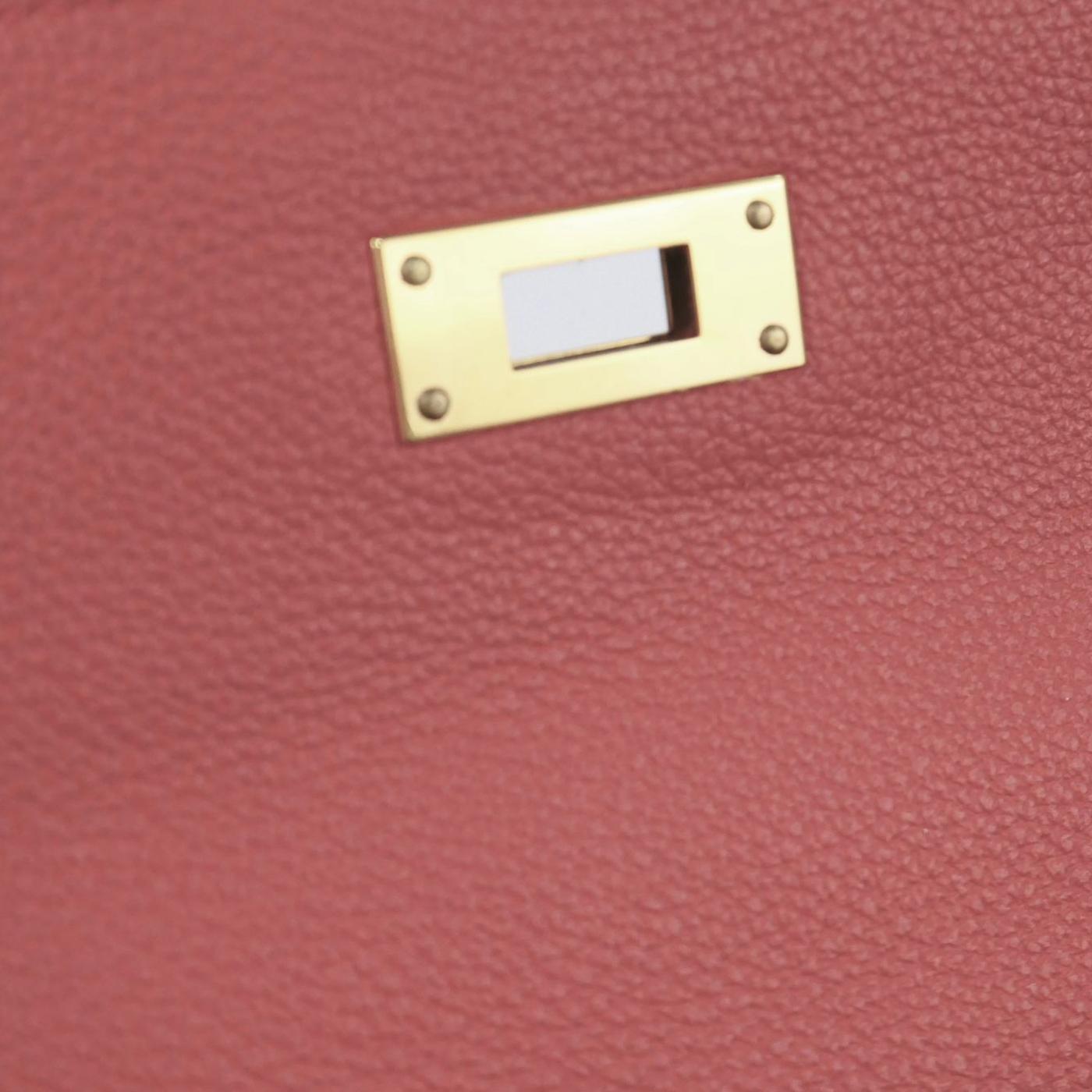 Hermes Kelly Handbag Leather Rouge Grenat Evercolor with Gold Hardware 28 For Sale 10