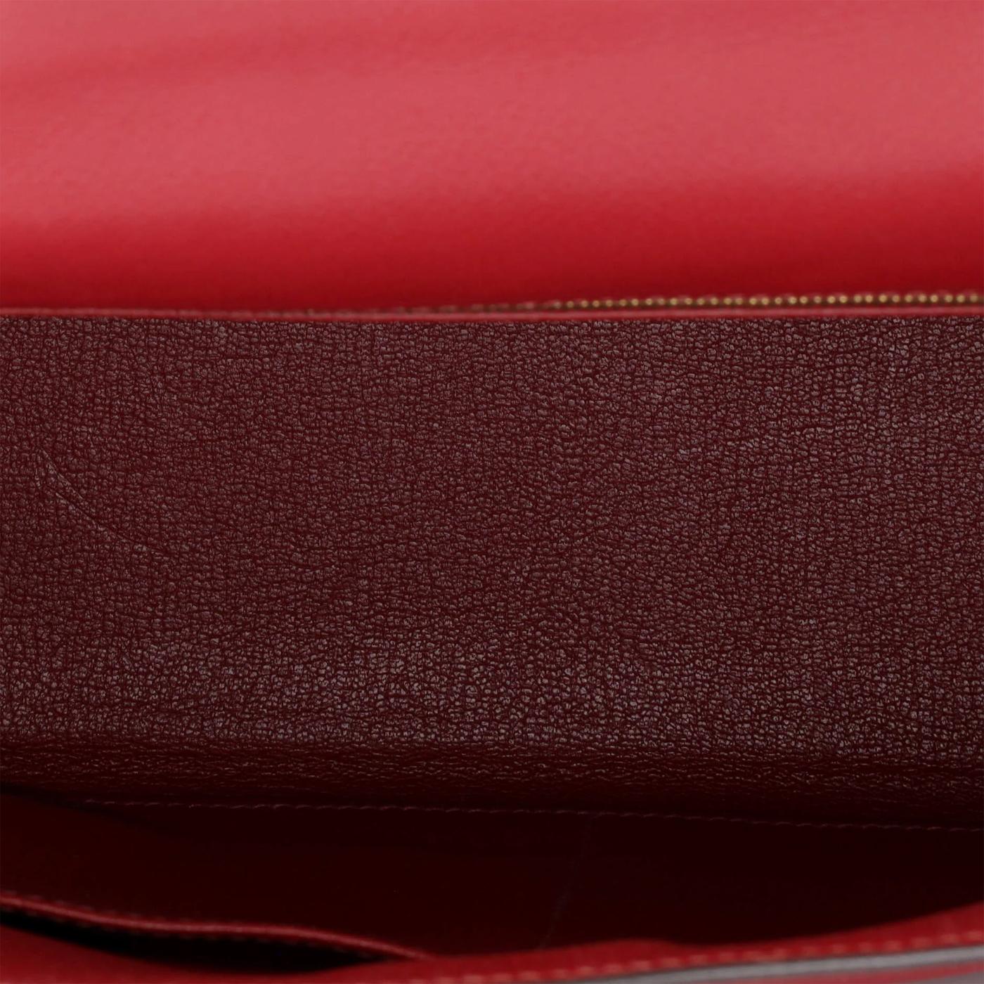 Hermes Kelly Handbag Leather Rouge Grenat Evercolor with Gold Hardware 28 For Sale 11