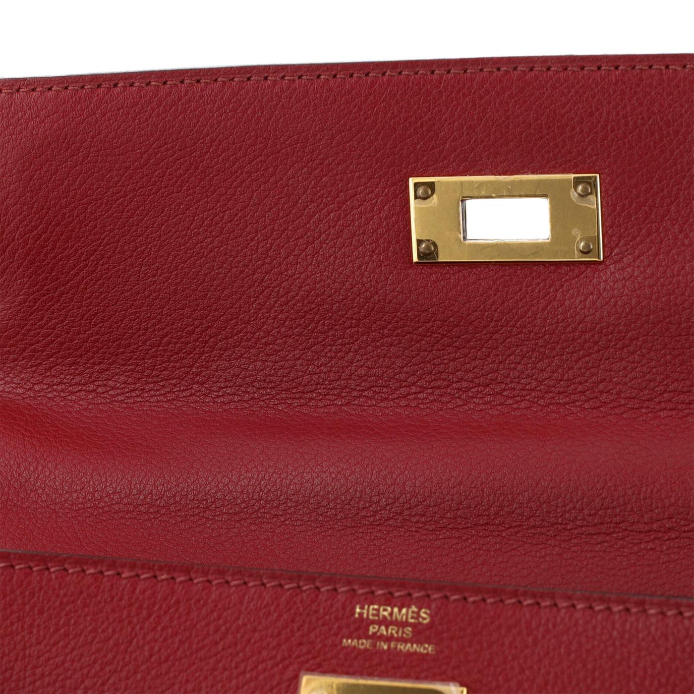 Hermes Kelly Handtasche Leder Rouge Grenat Evercolor mit Gold Hardware 28 im Angebot 12