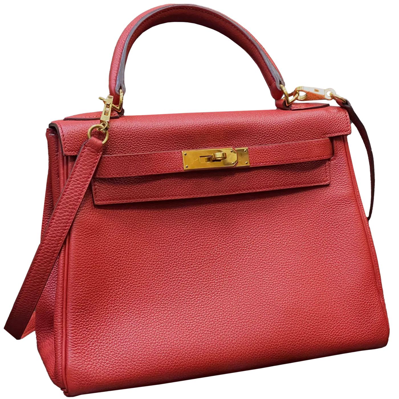 Hermes Kelly Handbag Leather Rouge Grenat Evercolor with Gold Hardware 28 For Sale 1