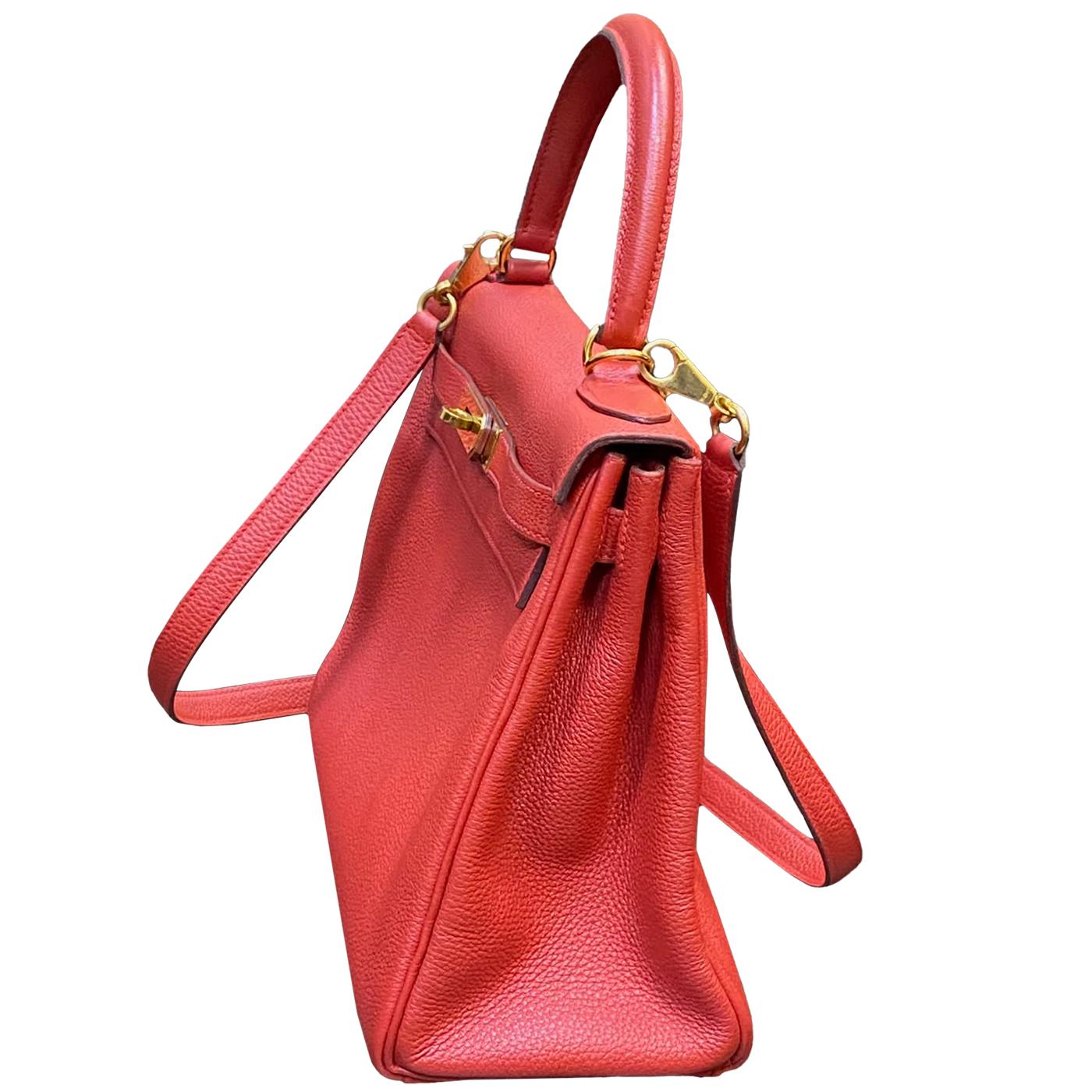 Hermes Kelly Handbag Leather Rouge Grenat Evercolor with Gold Hardware 28 For Sale 2