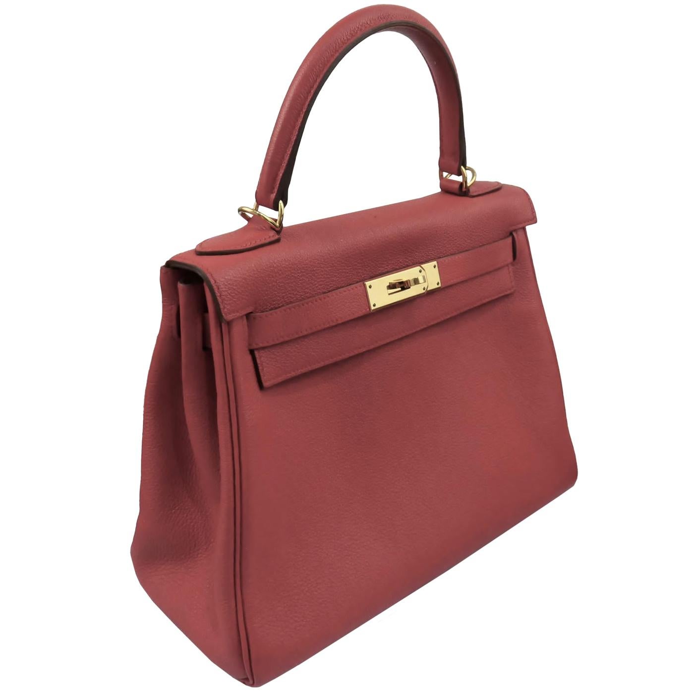 Hermes Kelly Handbag Leather Rouge Grenat Evercolor with Gold Hardware 28 For Sale 4
