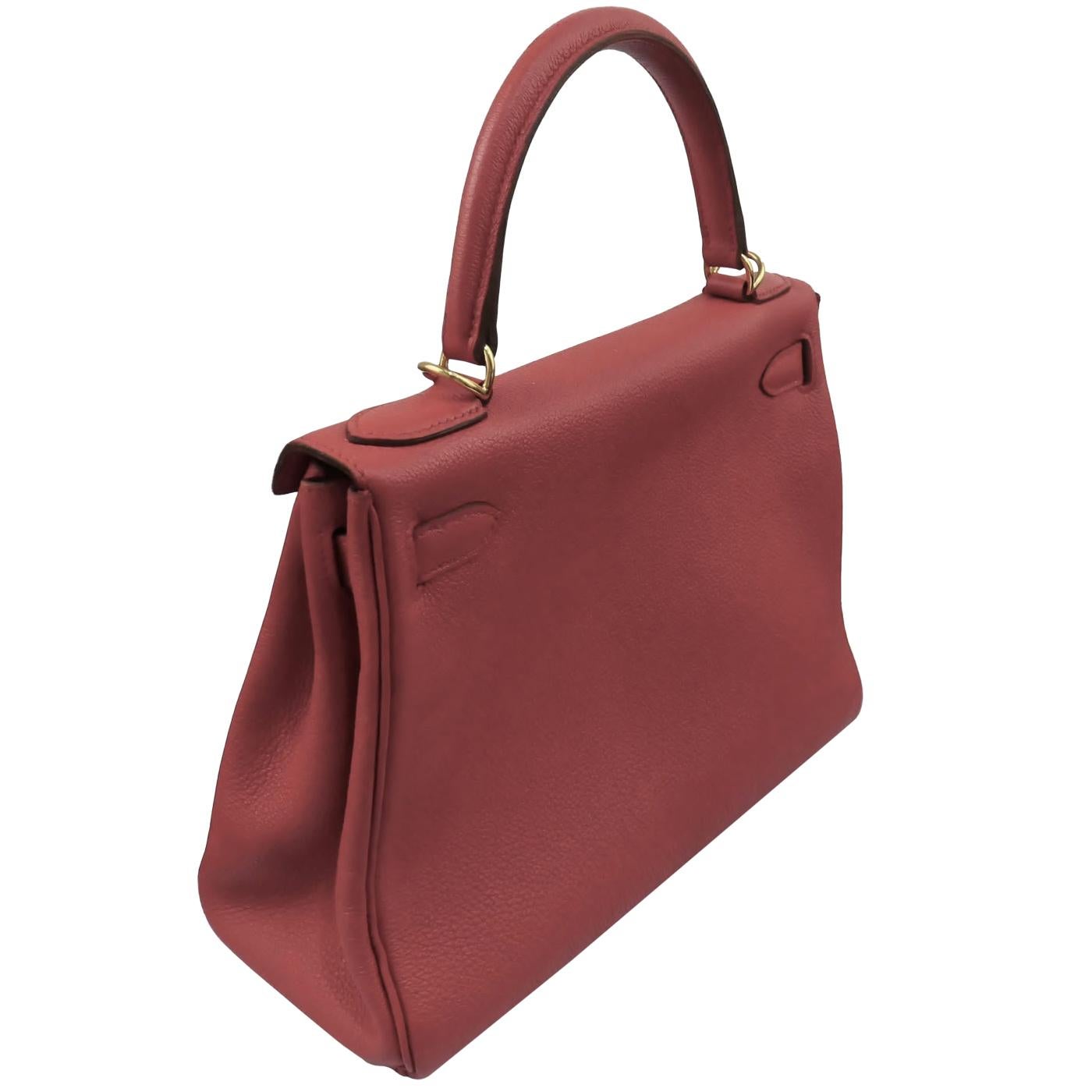 Hermes Kelly Handbag Leather Rouge Grenat Evercolor with Gold Hardware 28 For Sale 5