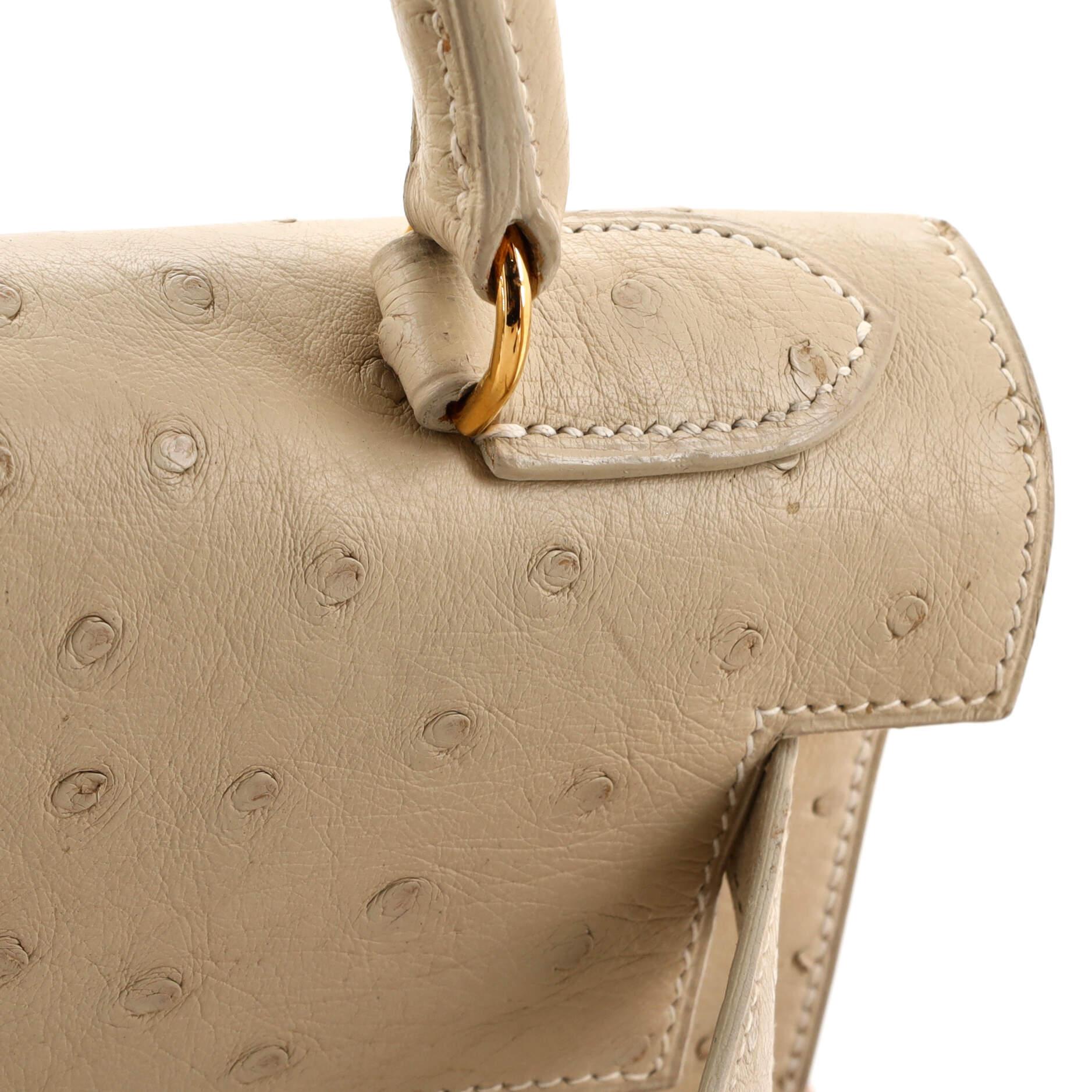 Hermes Kelly Handbag Light Ostrich with Gold Hardware 28 6