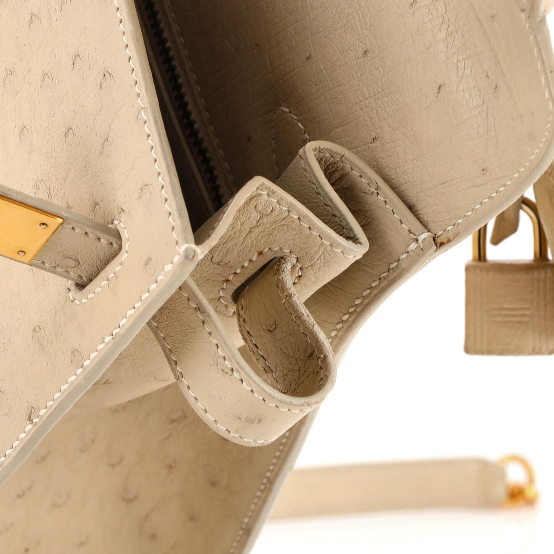 Hermes Kelly Handbag Light Ostrich with Gold Hardware 28 7