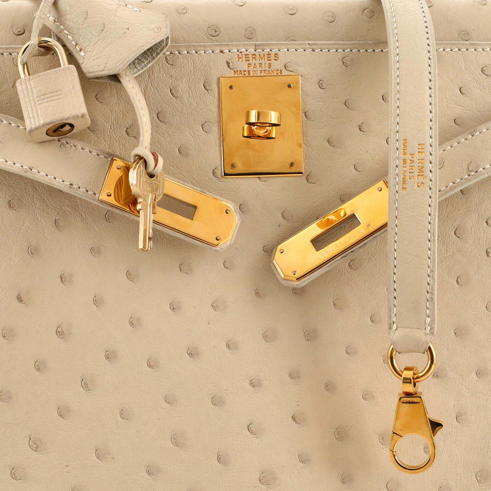 Hermes Kelly Handbag Light Ostrich with Gold Hardware 28 3