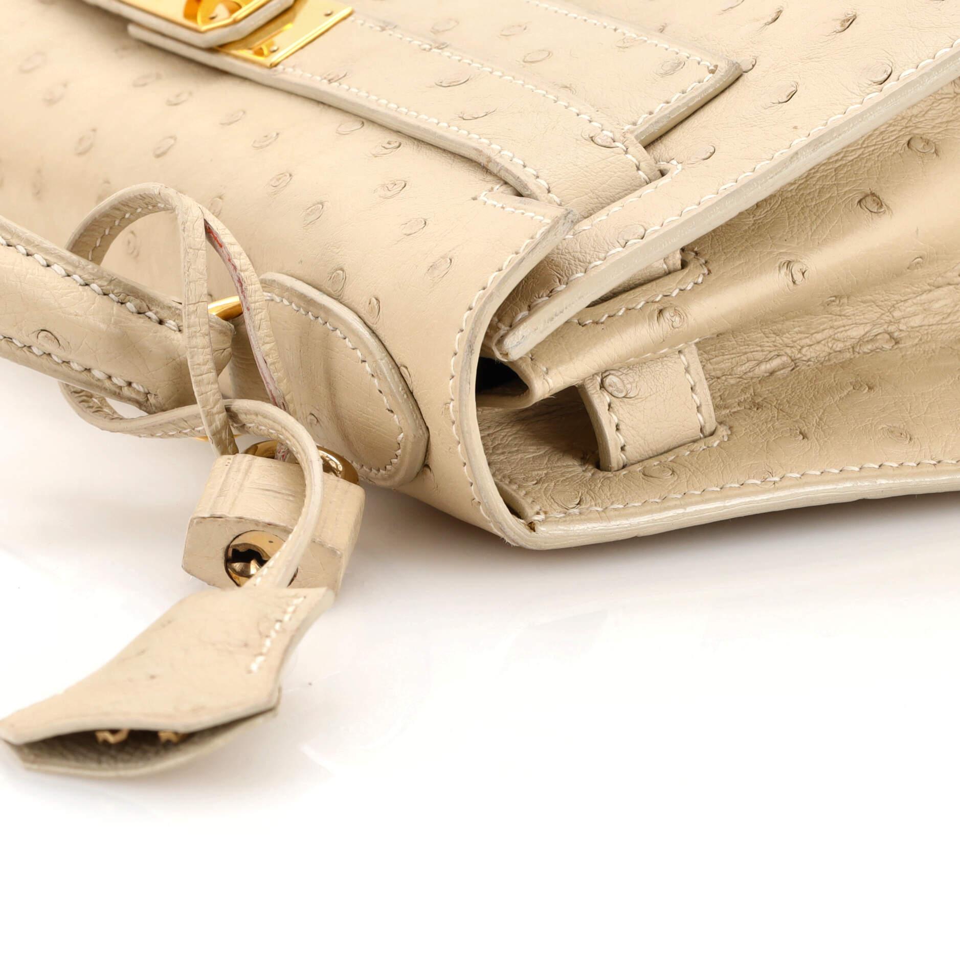 Hermes Kelly Handbag Light Ostrich with Gold Hardware 28 5