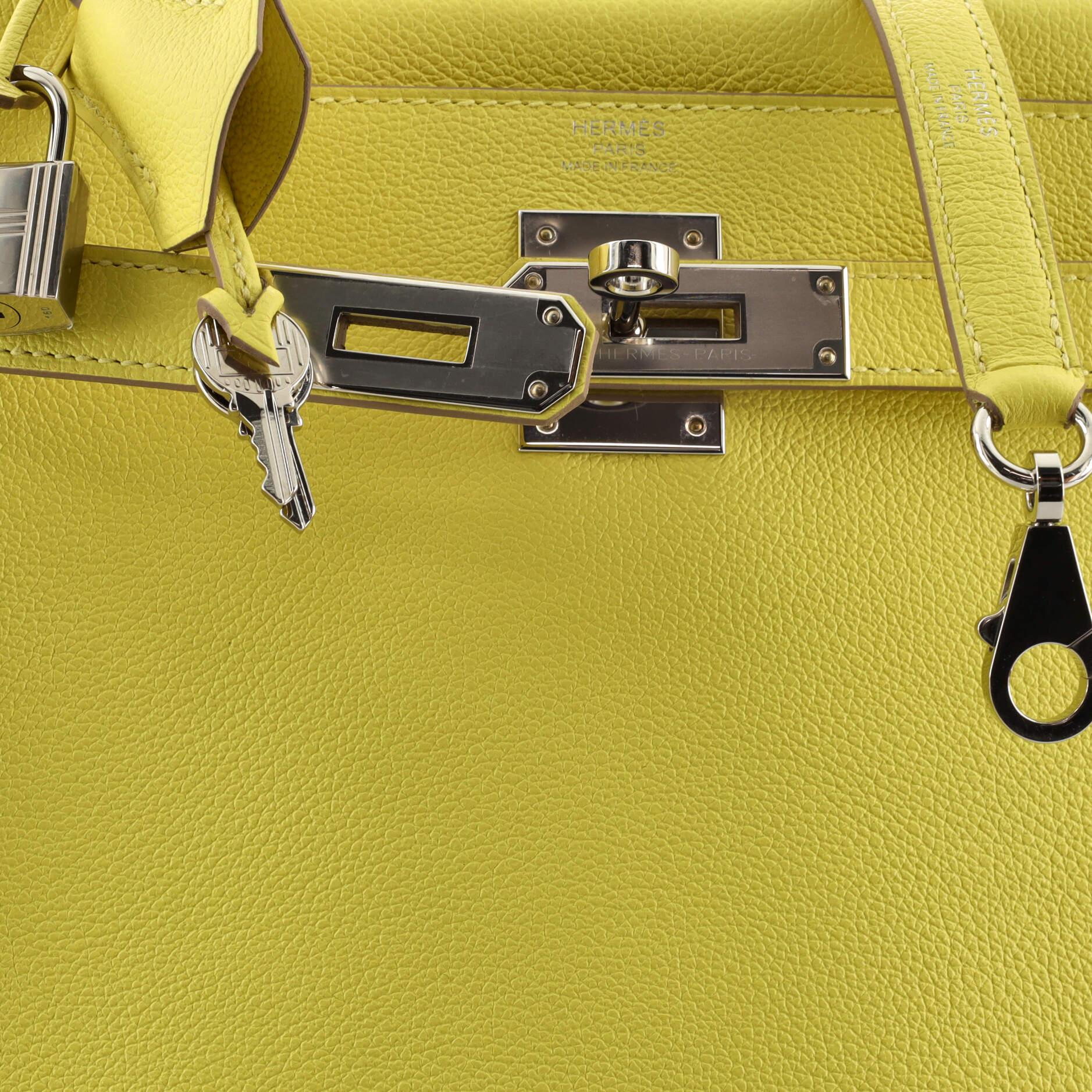 Hermes Kelly Handbag Lime Evercolor with Palladium Hardware 28 3
