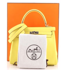 Hermes Kelly Handbag Lime Swift with Palladium Hardware 25