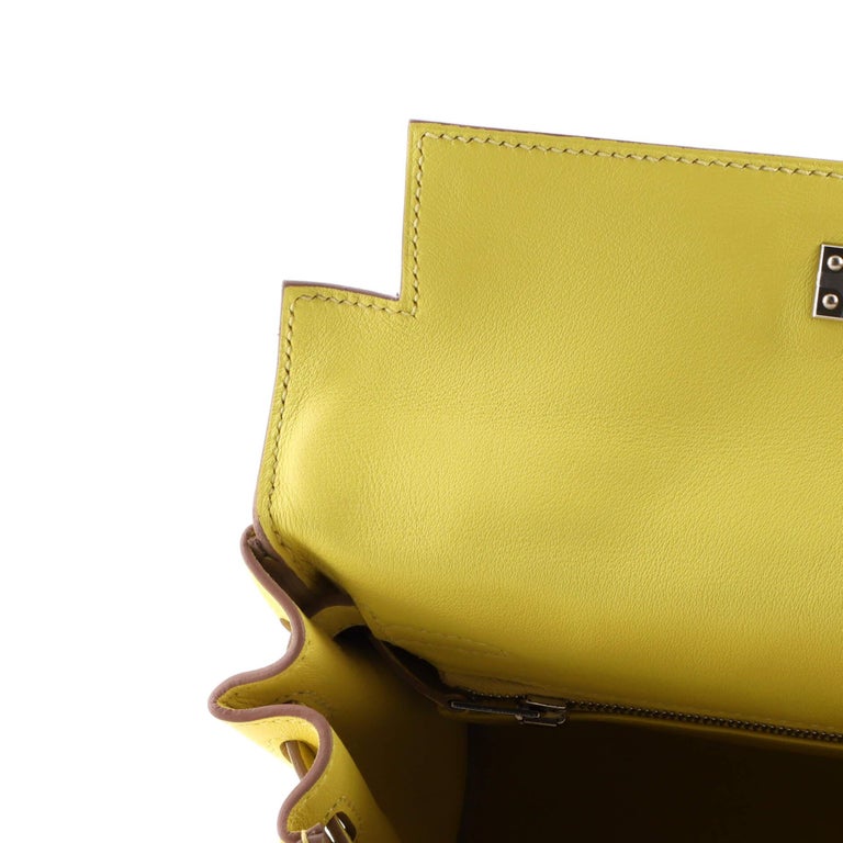 Hermes Kelly Handbag Lime Swift with Palladium Hardware 25 at 1stDibs