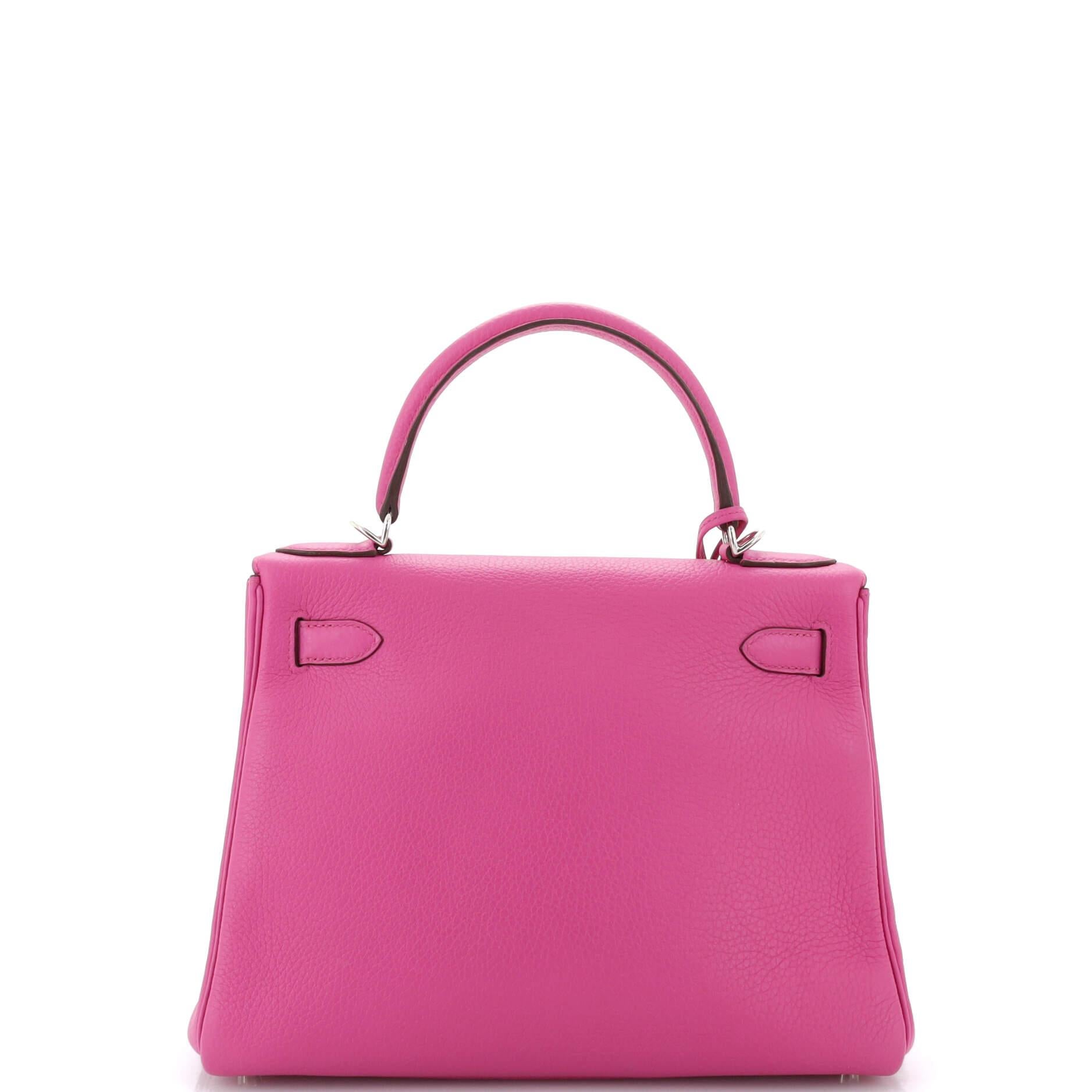 Hermes Kelly Handbag Magnolia Clemence with Palladium Hardware 28 In Good Condition In NY, NY