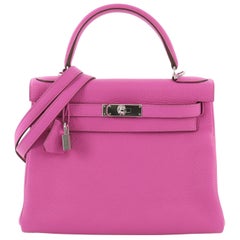 Hermes Kelly Handbag Magnolia Clemence with Palladium Hardware 28