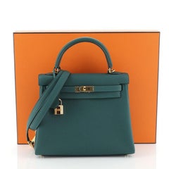 Hermes Kelly Handbag Malachite Togo With Gold Hardware 25