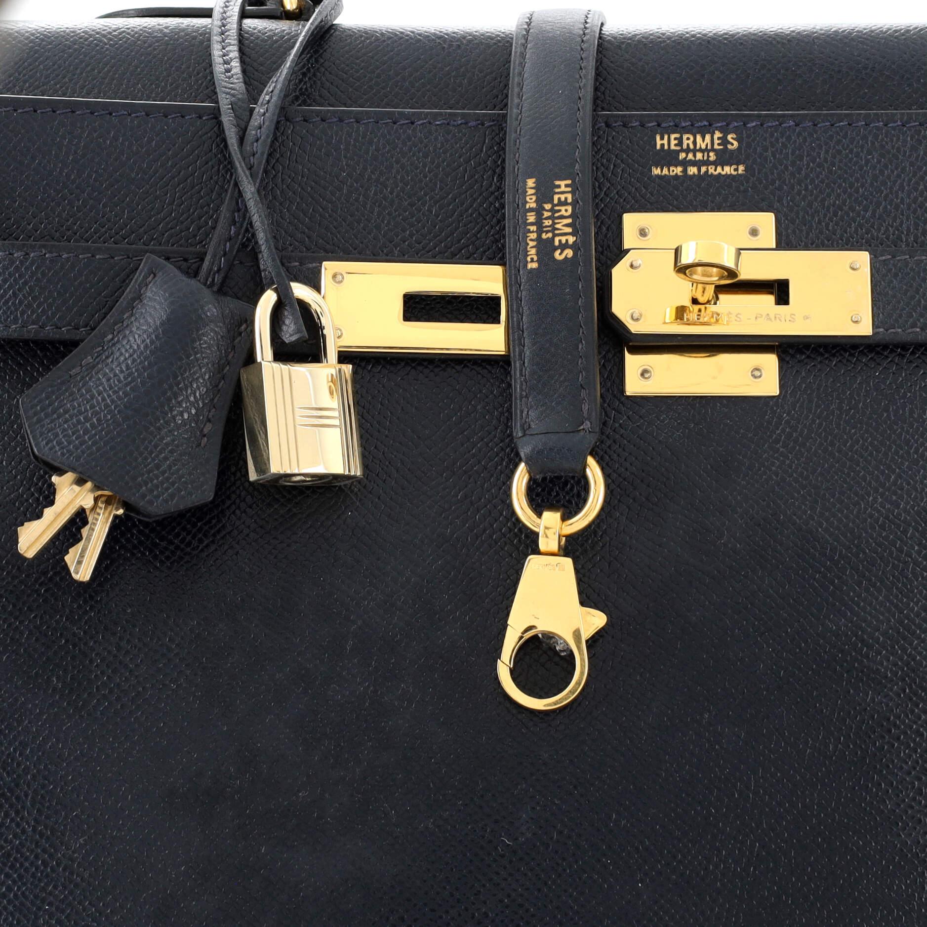 Hermes Kelly Handbag Marine Courchevel with Gold Hardware 35 For Sale 2
