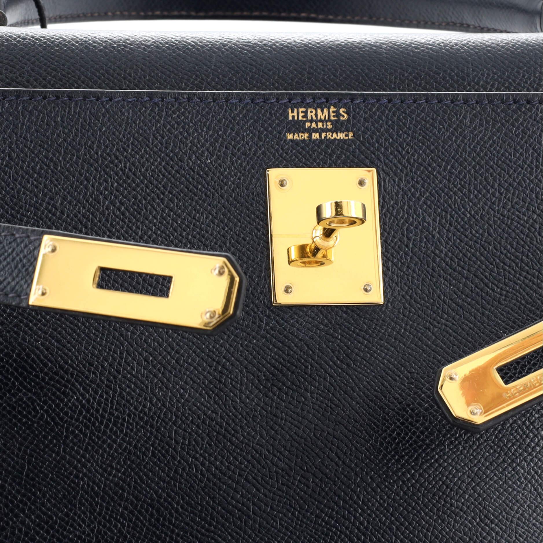 Hermes Kelly Handbag Marine Courchevel with Gold Hardware 35 For Sale 3