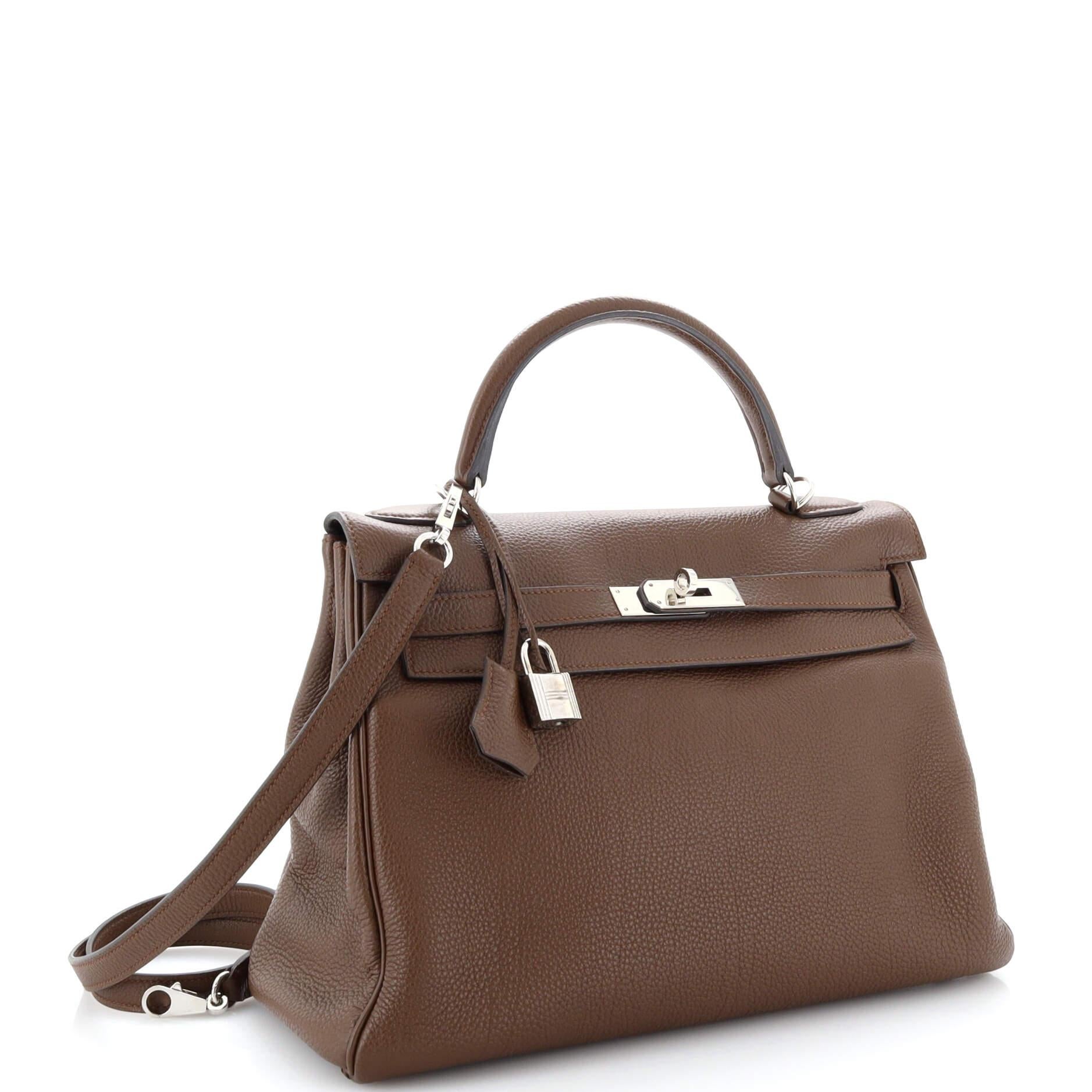 Hermes Kelly Handbag Marron D’Inde Togo with Palladium Hardware 32 In Good Condition For Sale In NY, NY