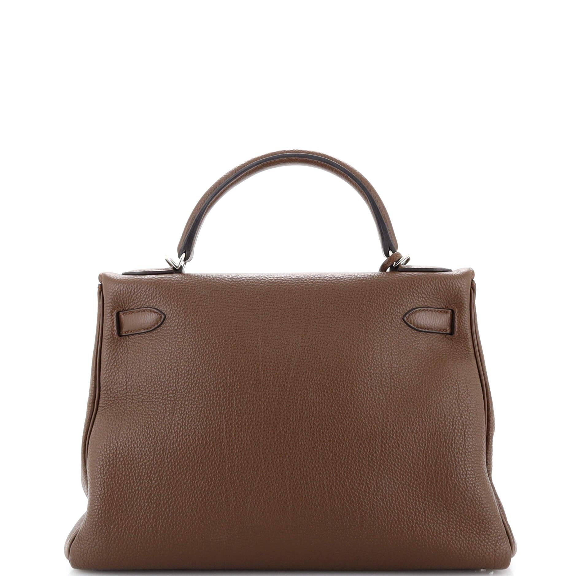 Women's or Men's Hermes Kelly Handbag Marron D’Inde Togo with Palladium Hardware 32 For Sale