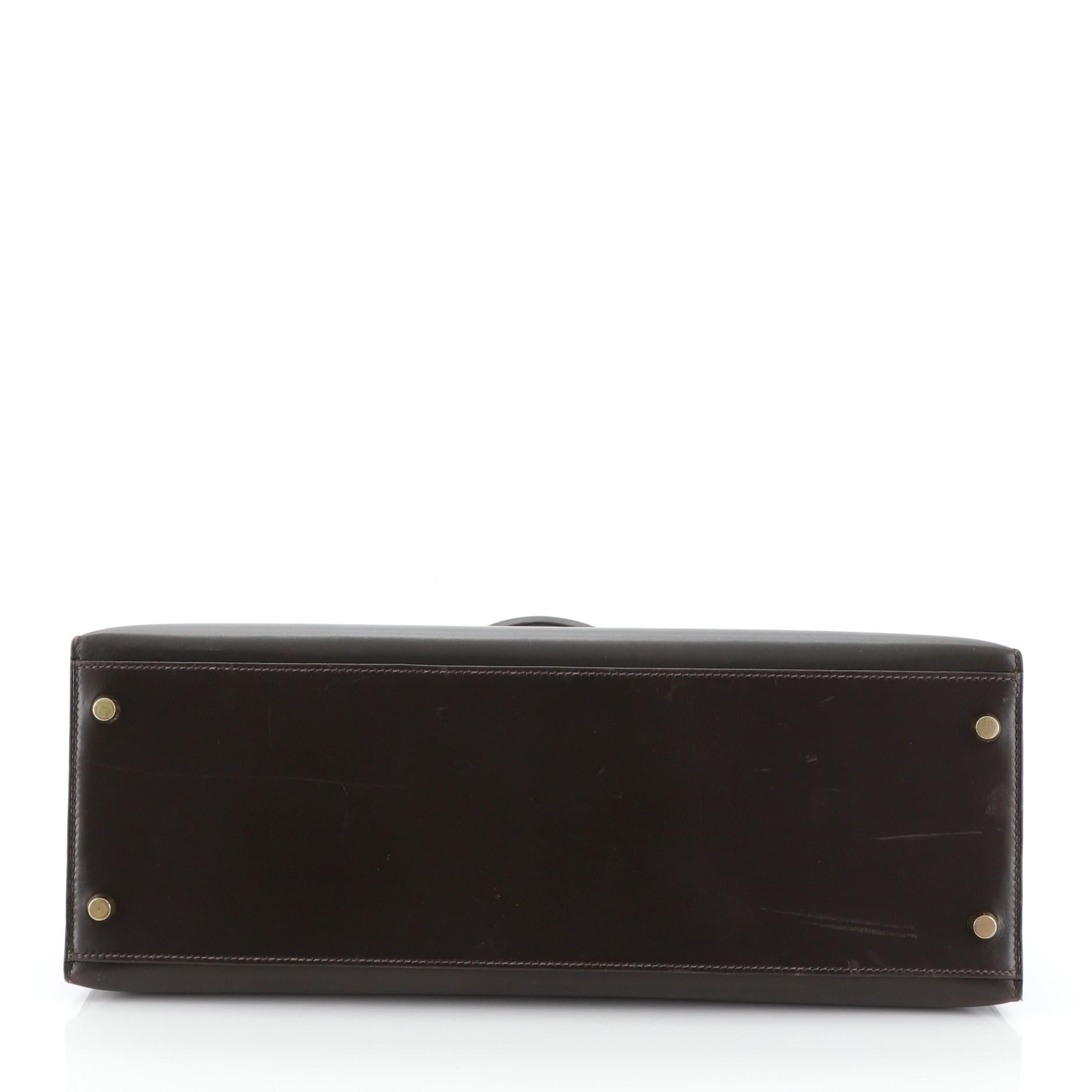 Hermes Kelly Handbag Marron Fonce Box Calf With Gold Hardware 35  In Good Condition In NY, NY