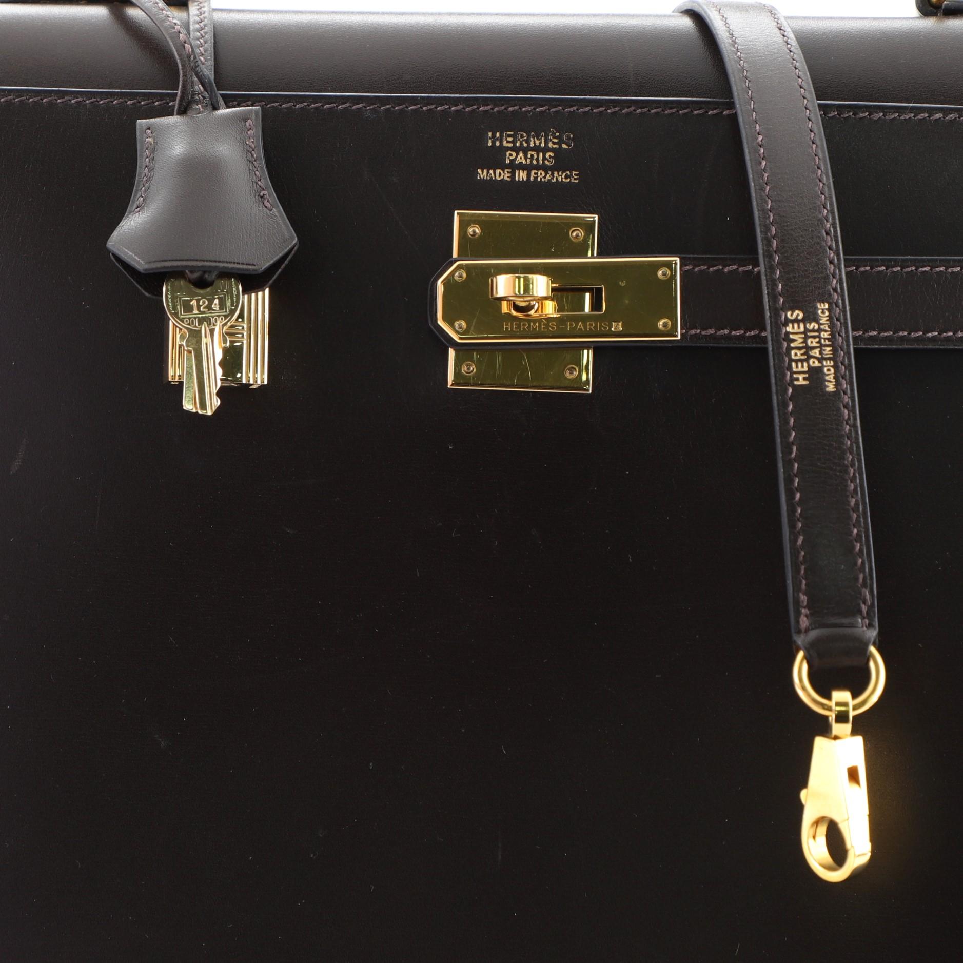 Hermes Kelly Handbag Marron Fonce Box Calf With Gold Hardware 35  1