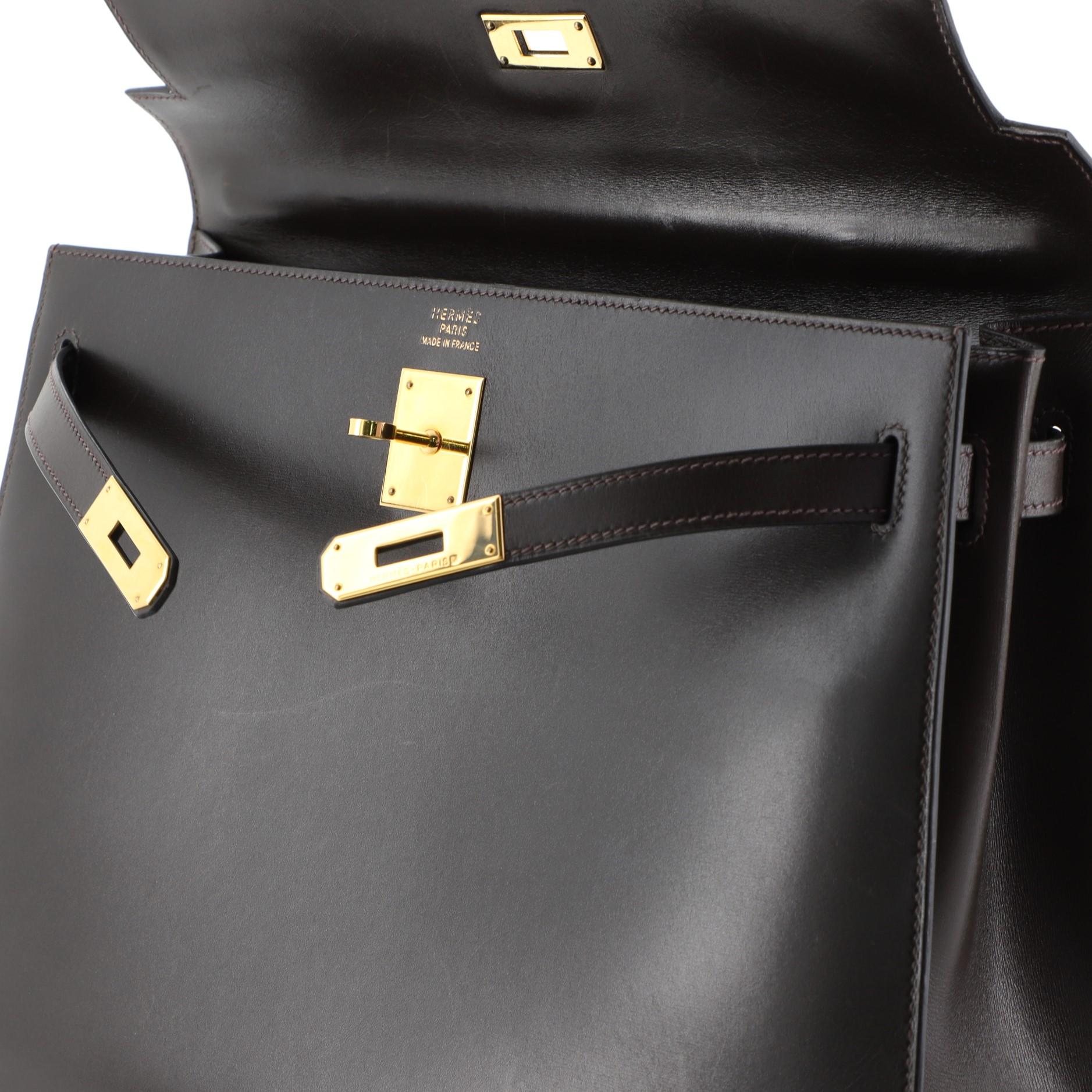 Hermes Kelly Handbag Marron Fonce Box Calf With Gold Hardware 35  2