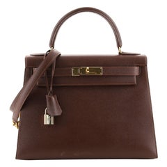 Hermes Kelly Sac à Main Marron Foncé Courchevel avec Quincaillerie Or 28