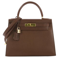 Hermes Kelly Handbag Marron Fonce Courchevel with Gold Hardware 28