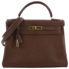 Hermes Kelly Handbag Marron Fonce Courchevel with Gold Hardware 32