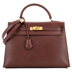 Hermes Kelly Handbag Marron Foncé Courchevel with Gold Hardware 32