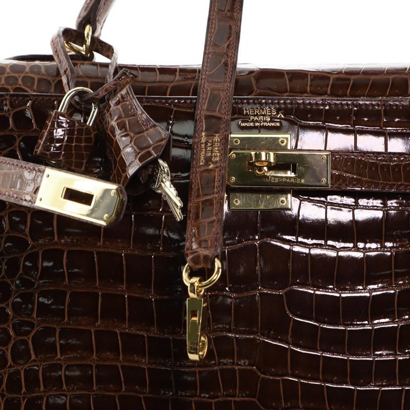 Hermes Kelly Handbag Miel Shiny Porosus Crocodile with Gold Hardware 32 1