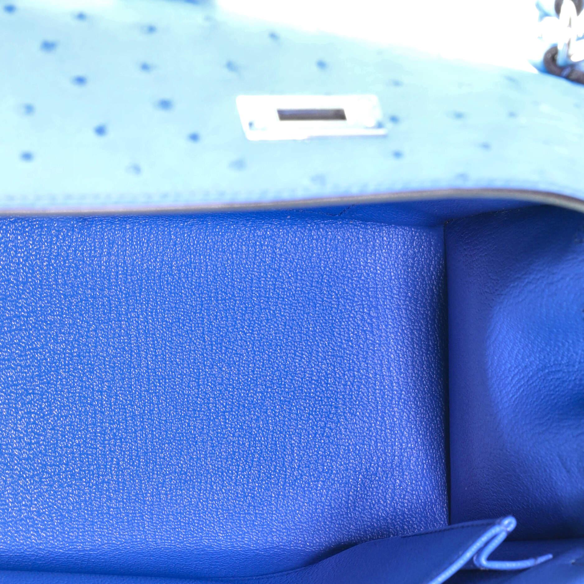 Blue Hermes Kelly Handbag Mykonos Ostrich with Palladium Hardware 25