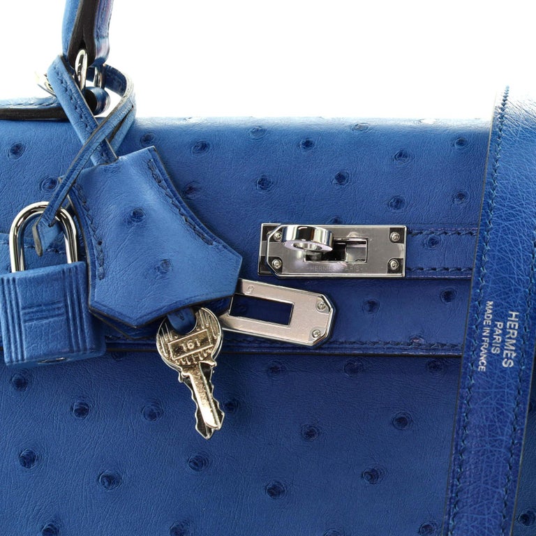 Hermes Kelly 25 Sellier Bleu Mykonos Autruche Ostrich Gold Hardware #D -  Vendome Monte Carlo